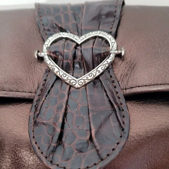 Brighton Scarlet Bronze Fold Over Leather Handbag Silver Strap W/Dust Bag EUC - Picture 7 of 12